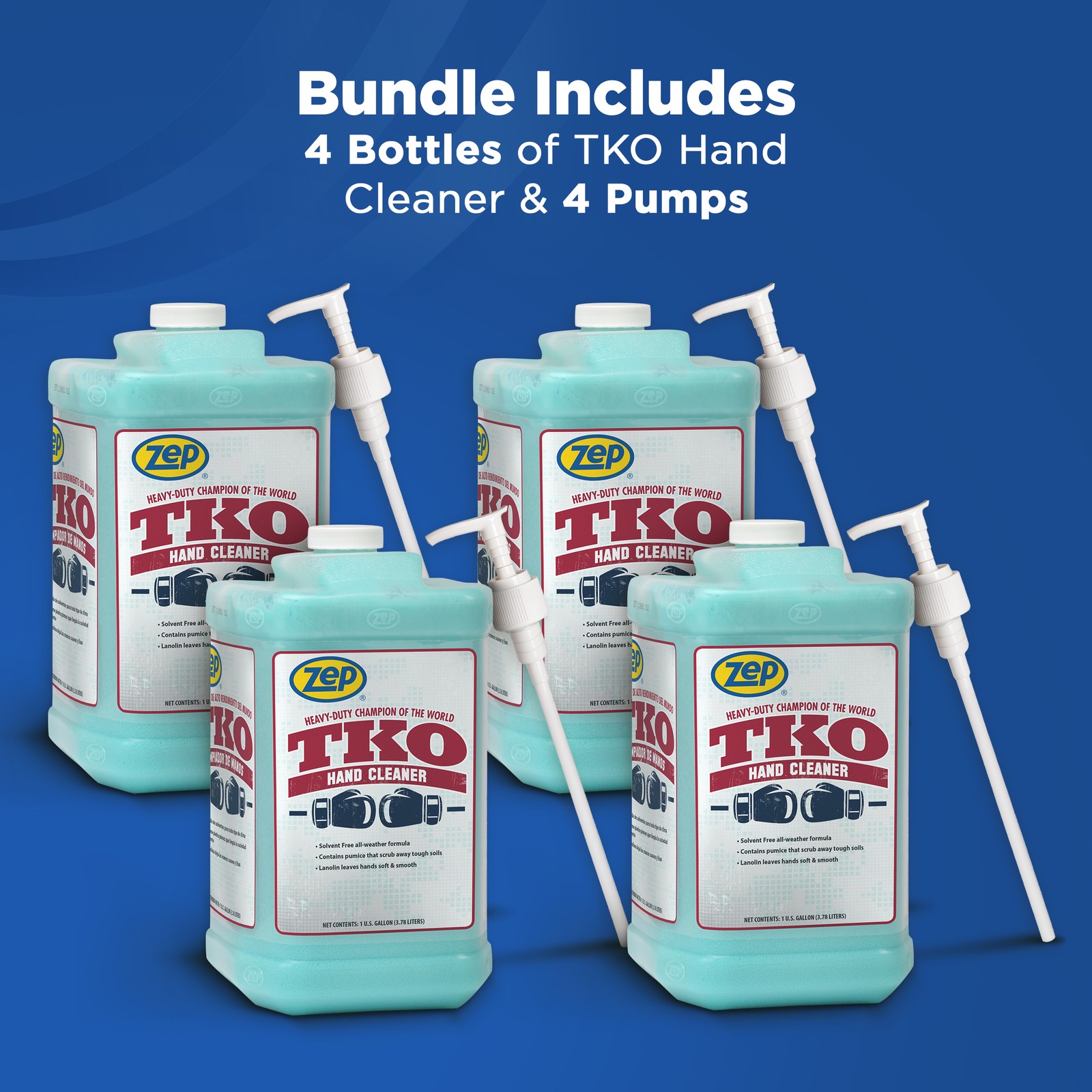 Zep Heavy-Duty TKO Industrial Hand Cleaner – 1 Gallon (Case of 4) – 1049524 –