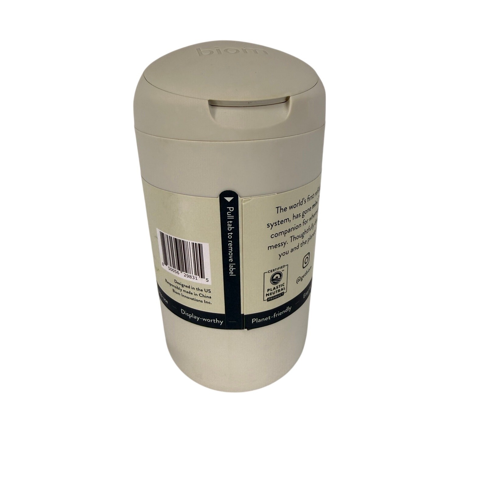 Biom Mini Refillable Wipe Dispenser Cream Travel Size Magnetic Lid BPA Free