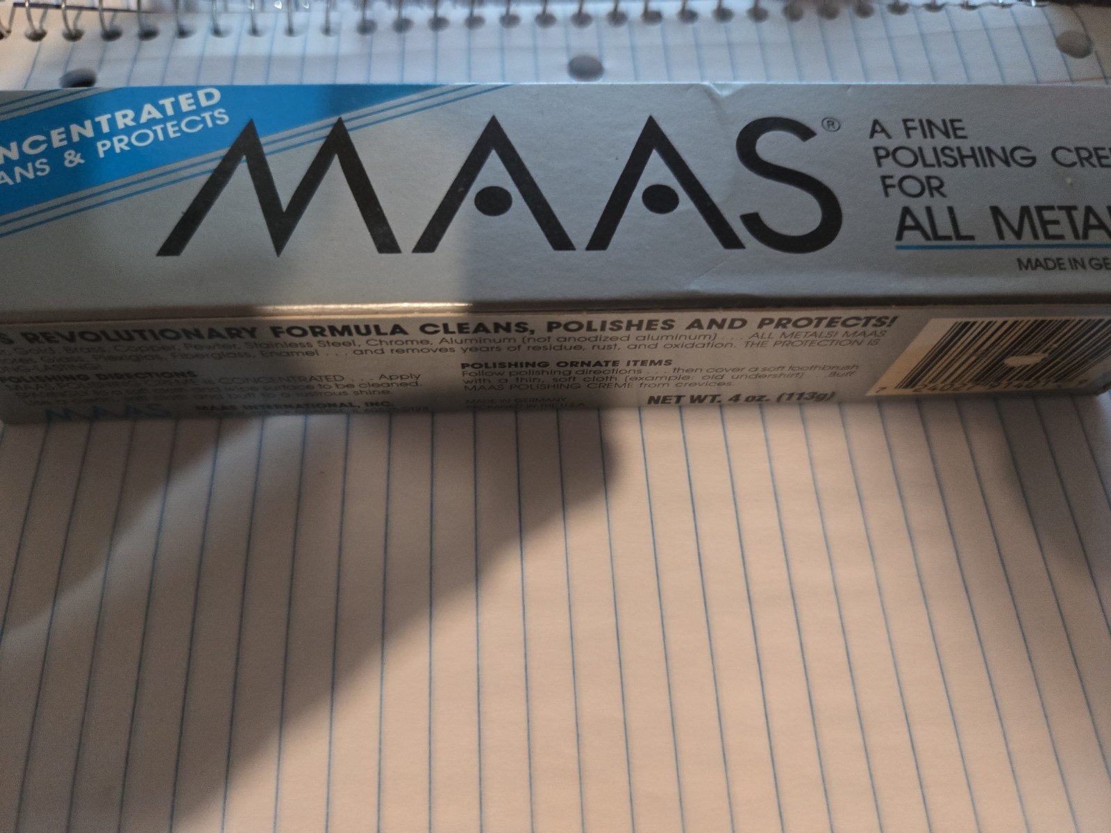 MAAS Fine Polishing Creme For All Metal 4 Oz Concentrated Germany *READ