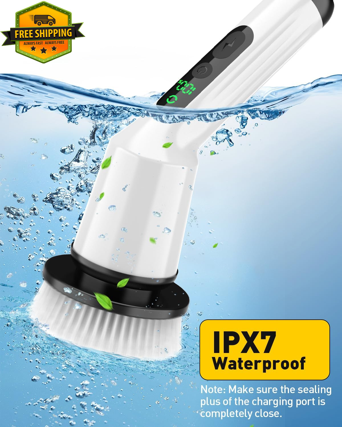 Electric Spin Scrubber Cordless Bathroom Cleaning Brush 2 Speed 3 Heads