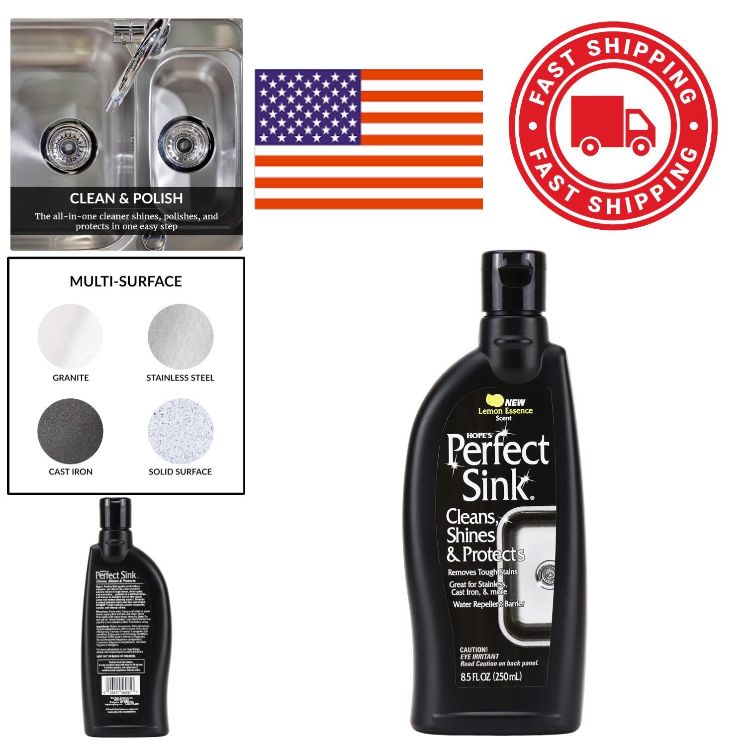 Gentle Sink Cleaner and Polish 8.5 Fl Oz Multi Surface Water Repellent Formula
