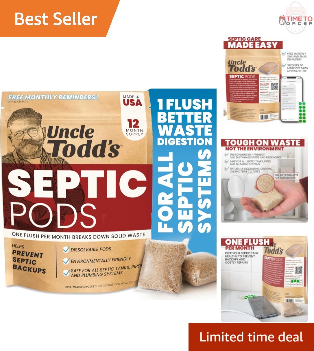 Septic Tank Treatment Pods 12- Supply Enzymes Bacteria Odor Prevention
