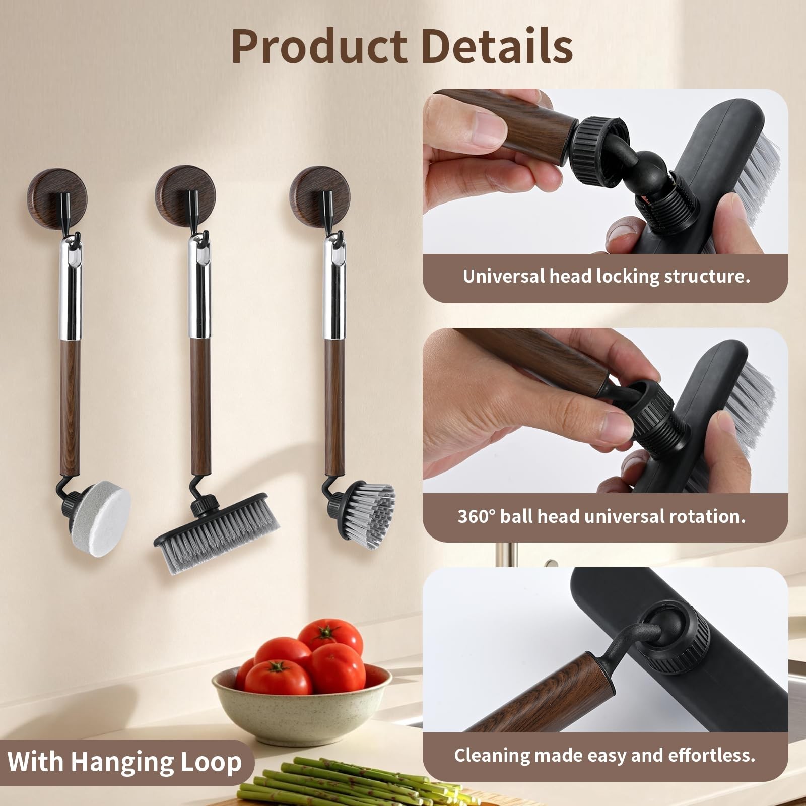 Kitchen Scrub Brush for Dishes, 360° 6-in-1 Kitchen Brushes for Dishes, House…