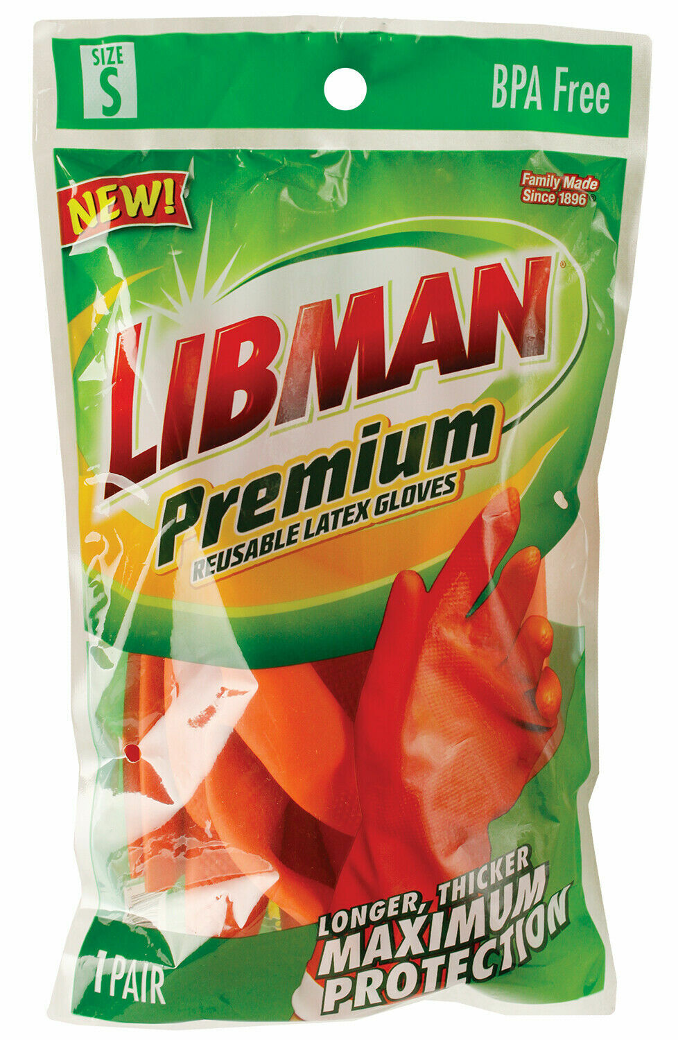 Libman SMALL Orange Premium Reusable Latex Gloves “Rubber” Gloves Model # 1323