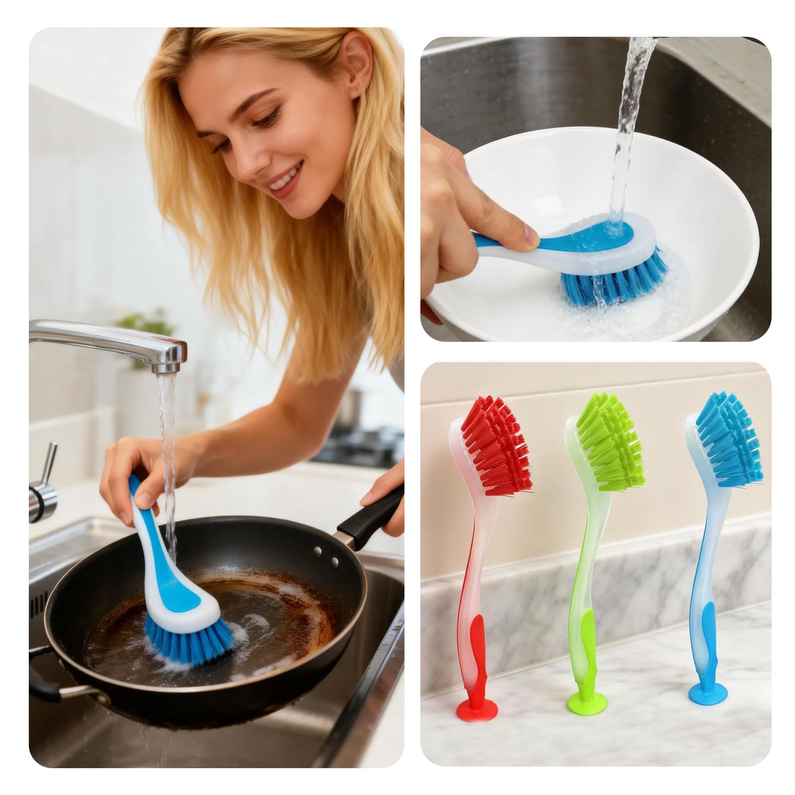 10 Pieces Long Dish Brush with Handle Assorted Color Dishwashing Brush with S…