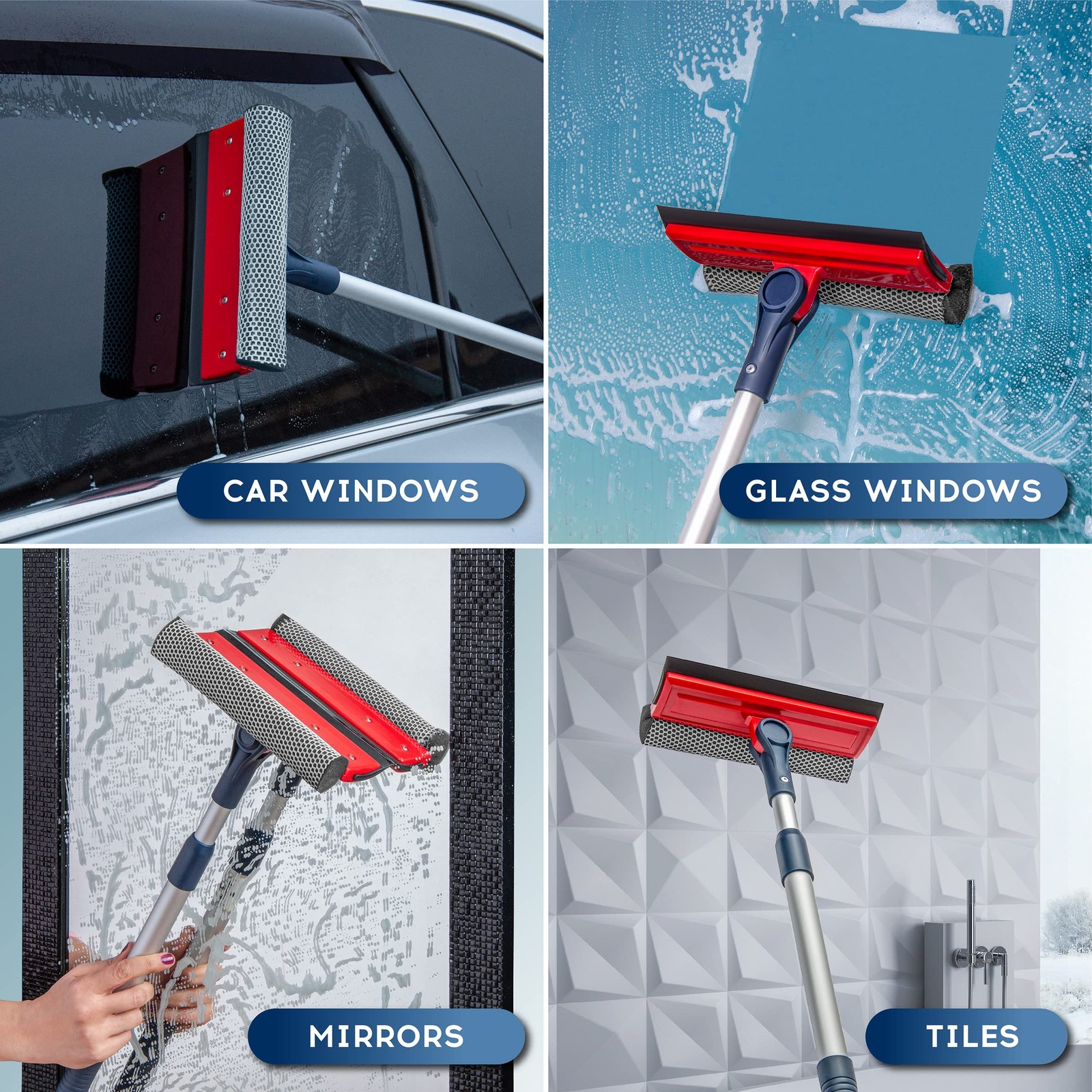 Professional Window Squeegee | 2-in-1 Window Cleaner Sponge and Soft Rubber S…