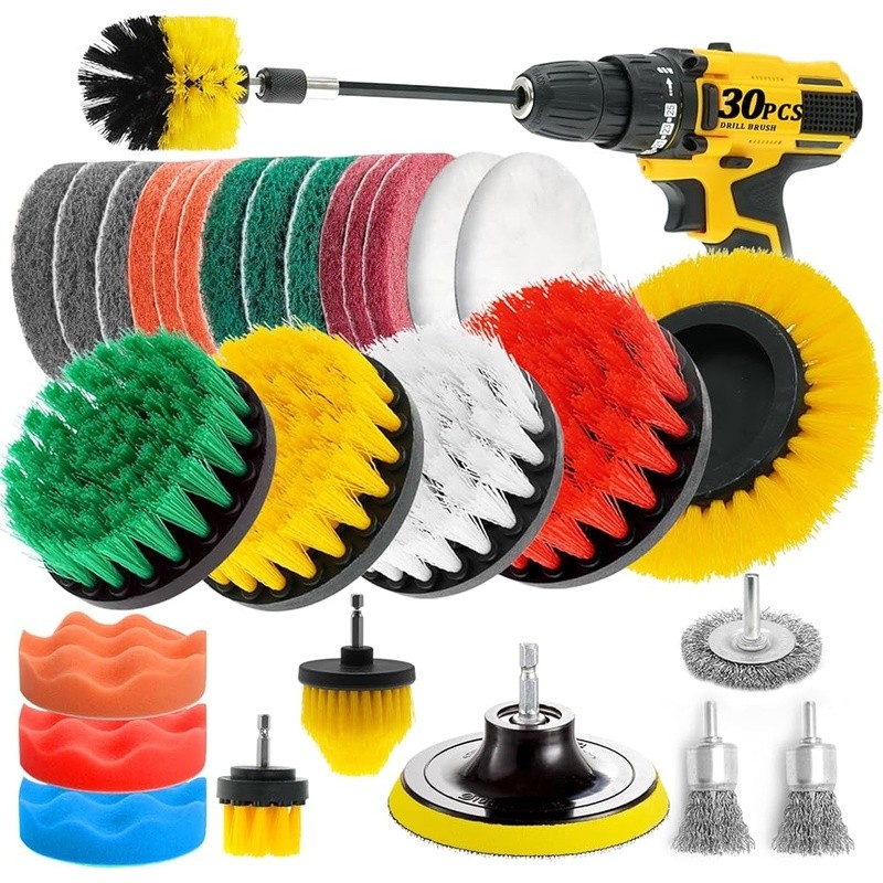 30Pcs Household Cleaning Kit Drill Brush Set Power Scrubber Brushes Pads New