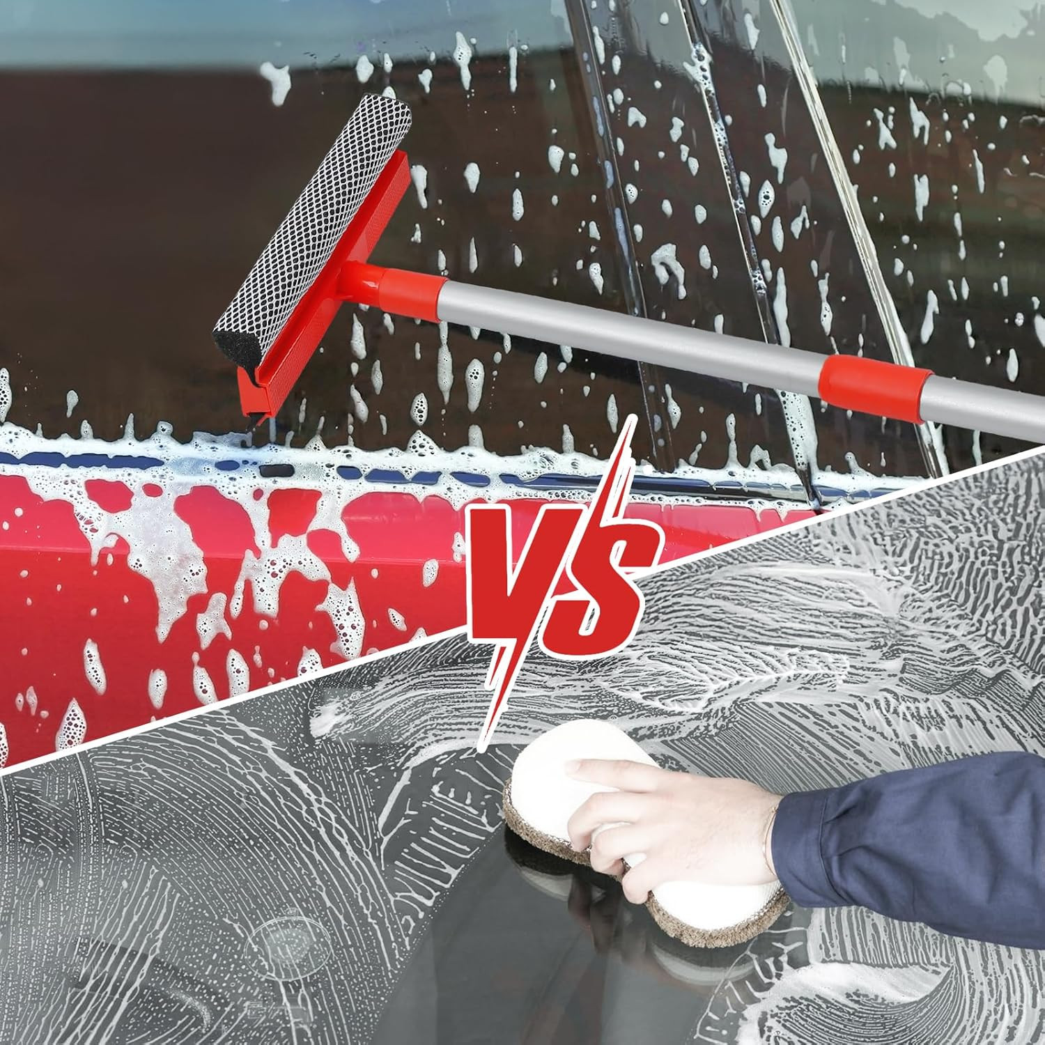 Windshield Cleaner Tool 2 in 1 Car Window Squeegee with Extendable Handle (18″-2