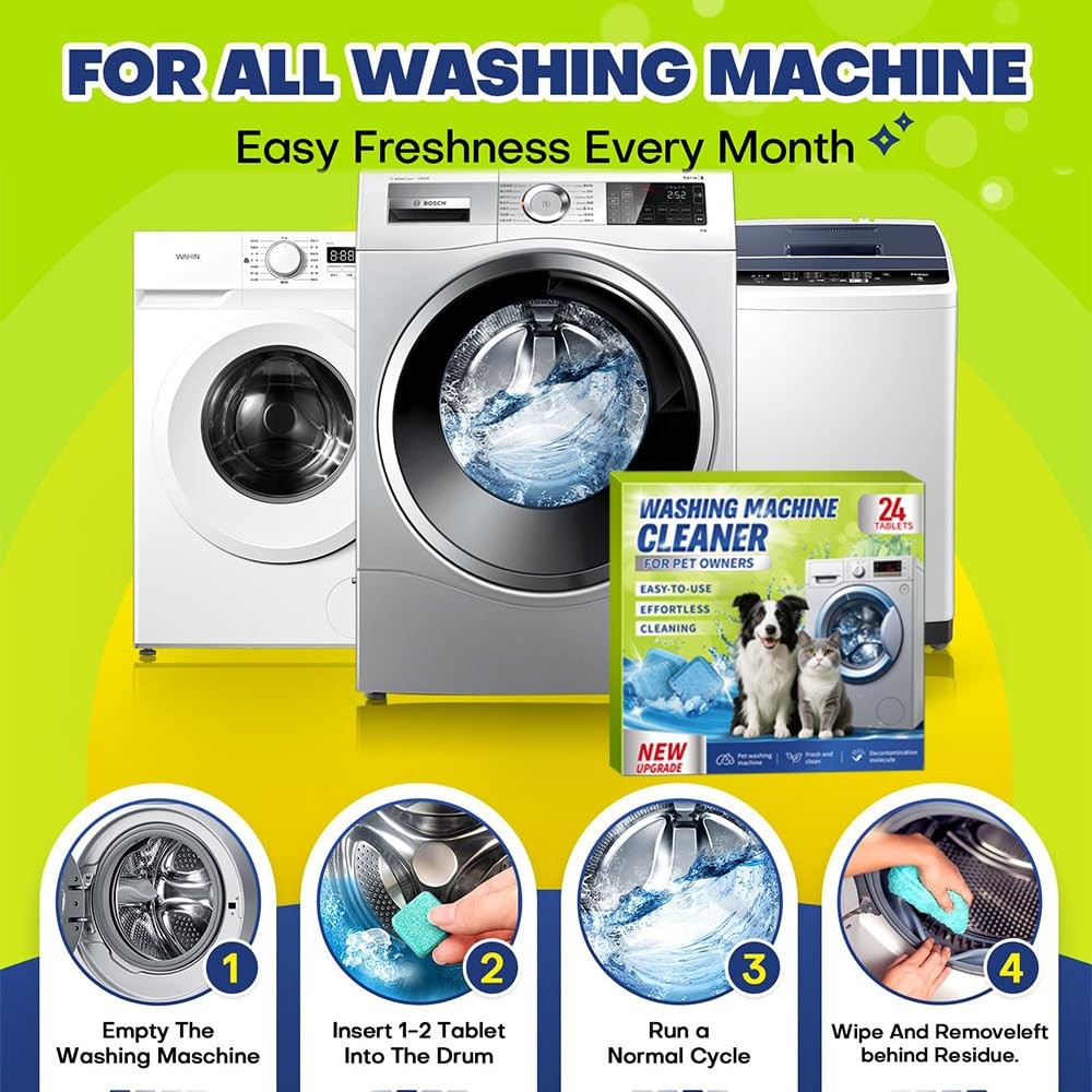 Enzyme Washing Machine Cleaner Tablets for Pet Owners 2X Power Washer Cleaner