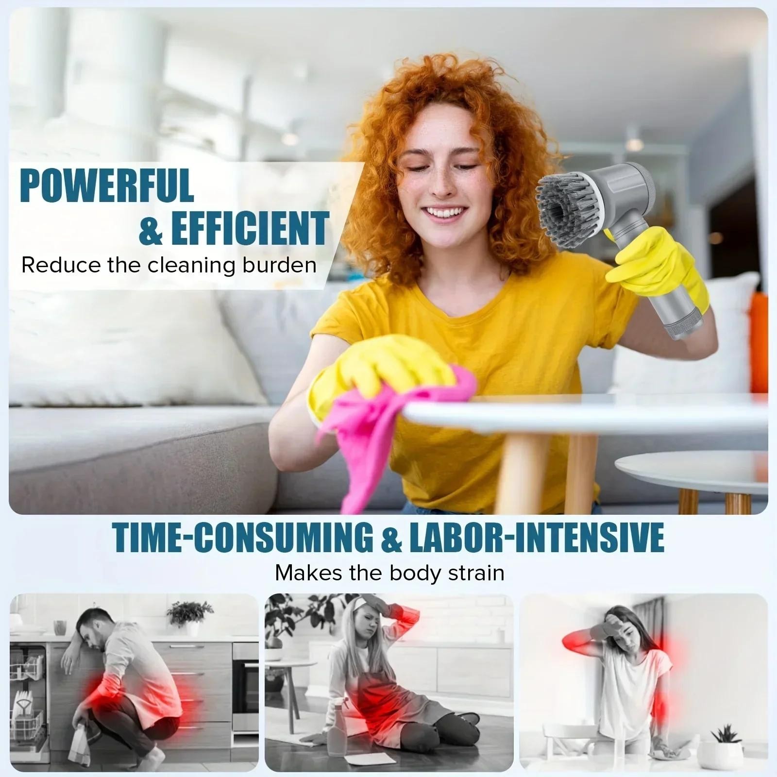 Electric Spin Scrubber Cordless Power Cleaning Brush 5 Replaceable Heads