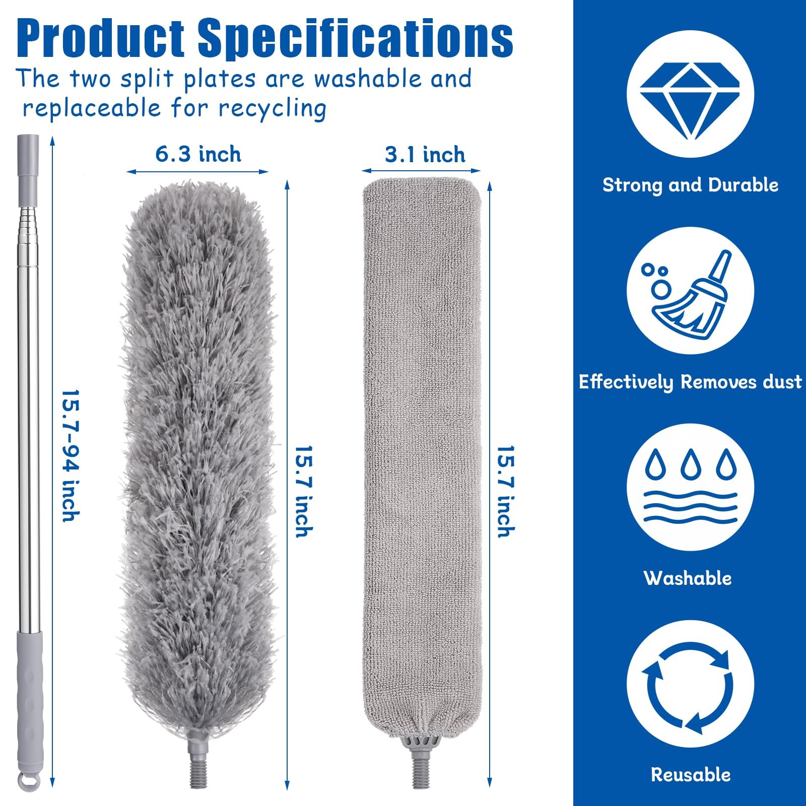 Feather Duster Set (4 Pieces), 30-100 inch Microfiber Retractable Gap Duster …