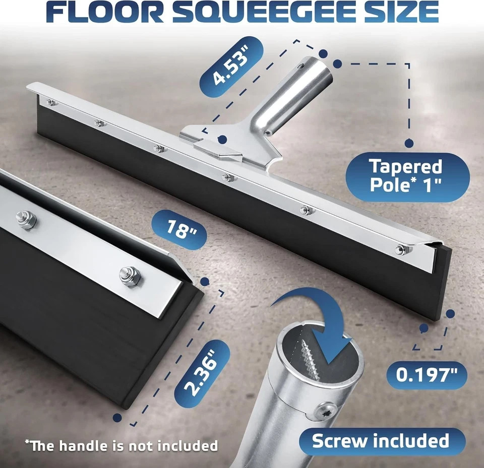 Standard Garage Floor Squeegee 18’’Neoprene Blade Asphalt Squeegee Taper Pole