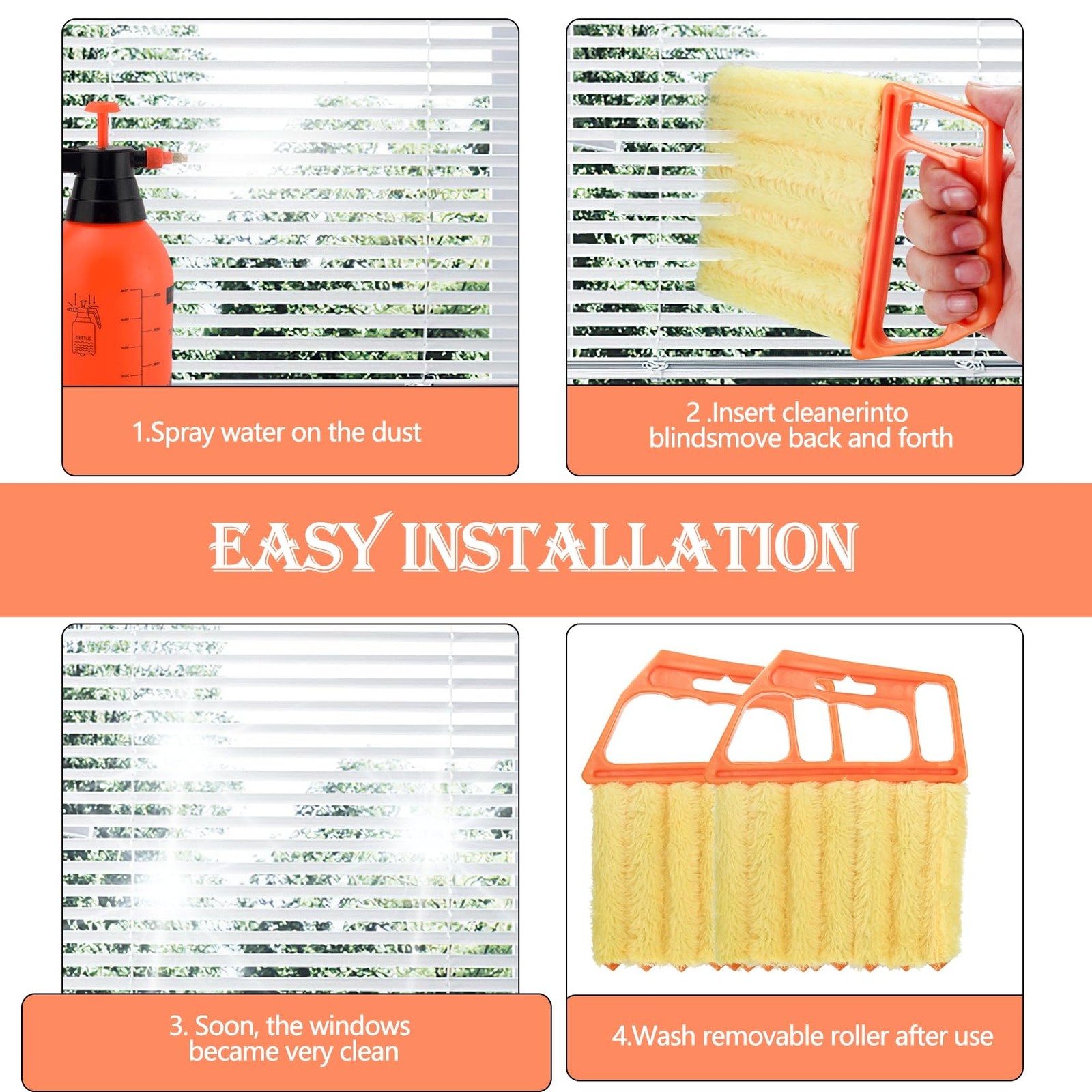 Window Blind Cleaner Tool Set 4pcs Duster Brushes for Vents, Shutters, Blinds