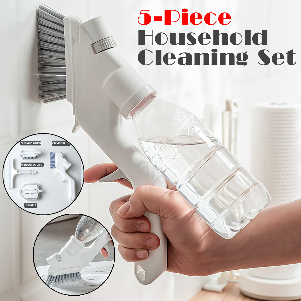 5Pcs Handheld Cleaning Brush Sponge Groove Gap Window Cleaner Tool Water Sprayer