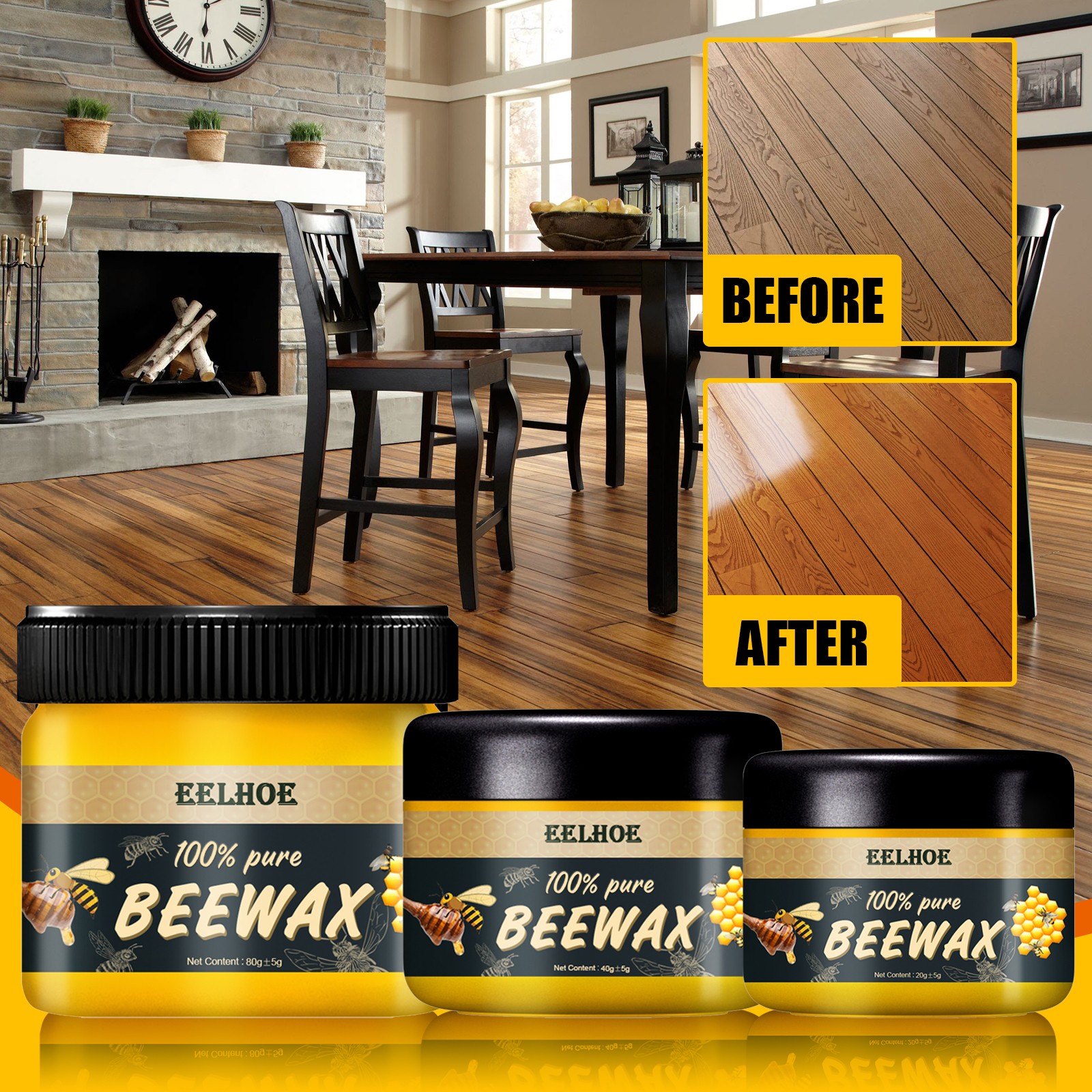 Furniture Polish Beeswax Natural Wood Wax Scratch Repair & Shine 80g