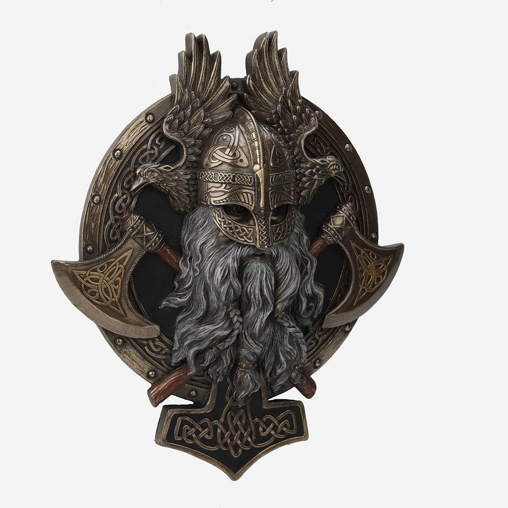 10 5/8″ Viking Wall Plaque Valhalla Sculpture Cold Cast Bronzed Resin