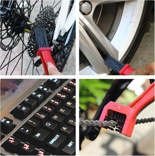 2 PC Chain Brush, Chain Cleaning Brush Tool, Chain Gears Maintenan Color: Red