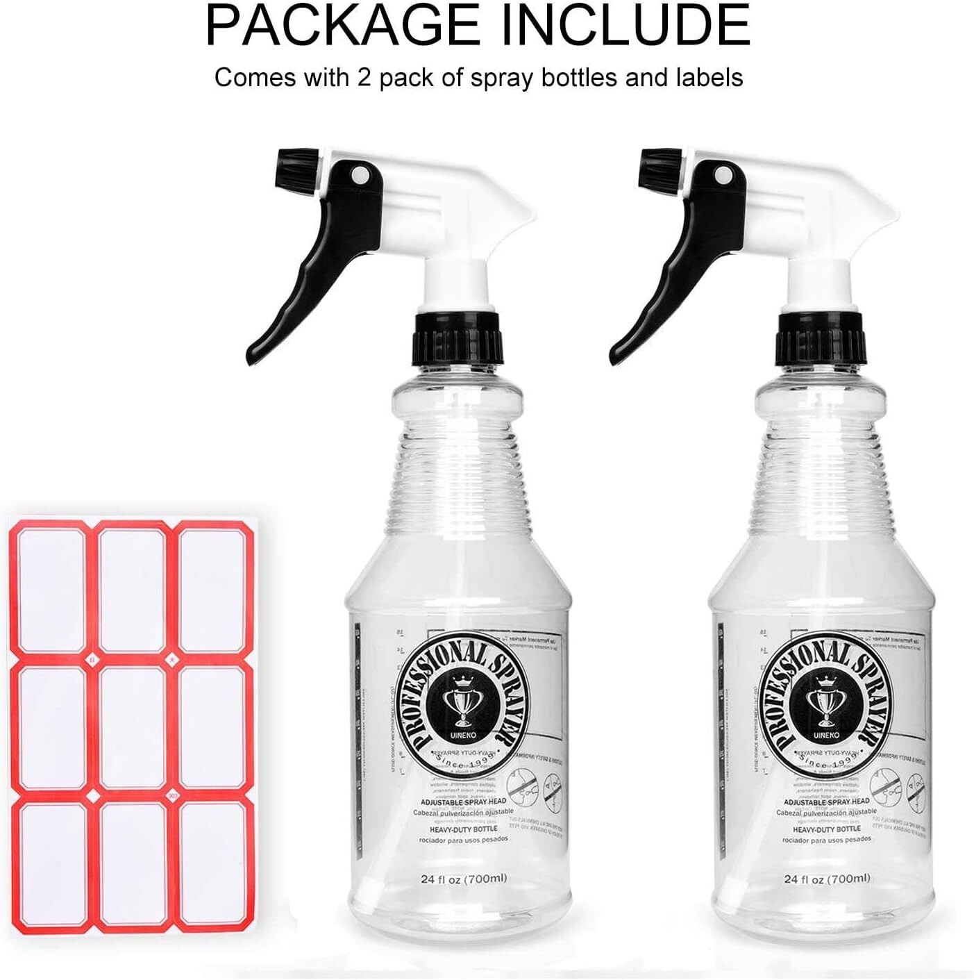 2Pack Plastic Spray Bottle (24oz) for Cleaning Solutions, Car Detailing Care NEW