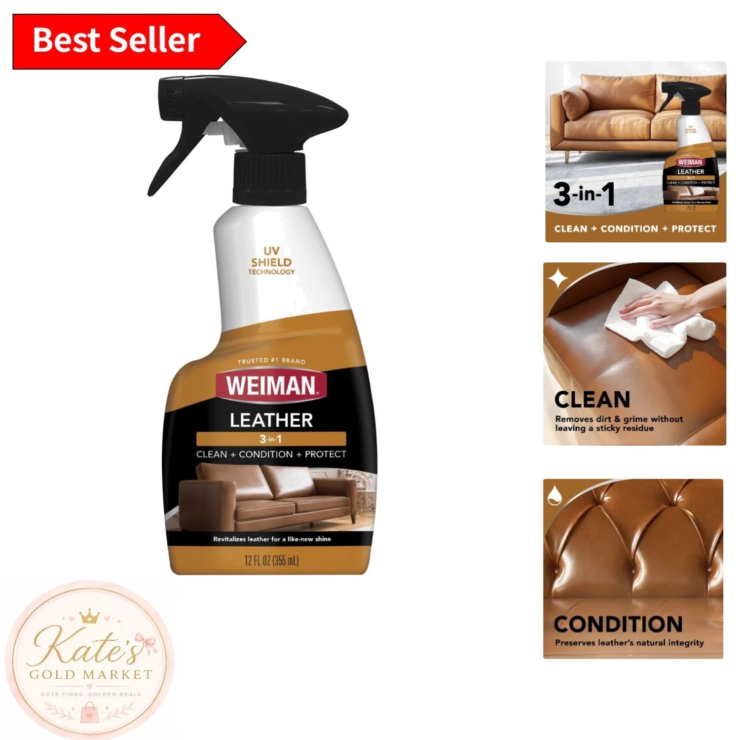 All-in-One Leather Cleaner & Conditioner – Residue-Free UV Protection (12 Fl Oz)