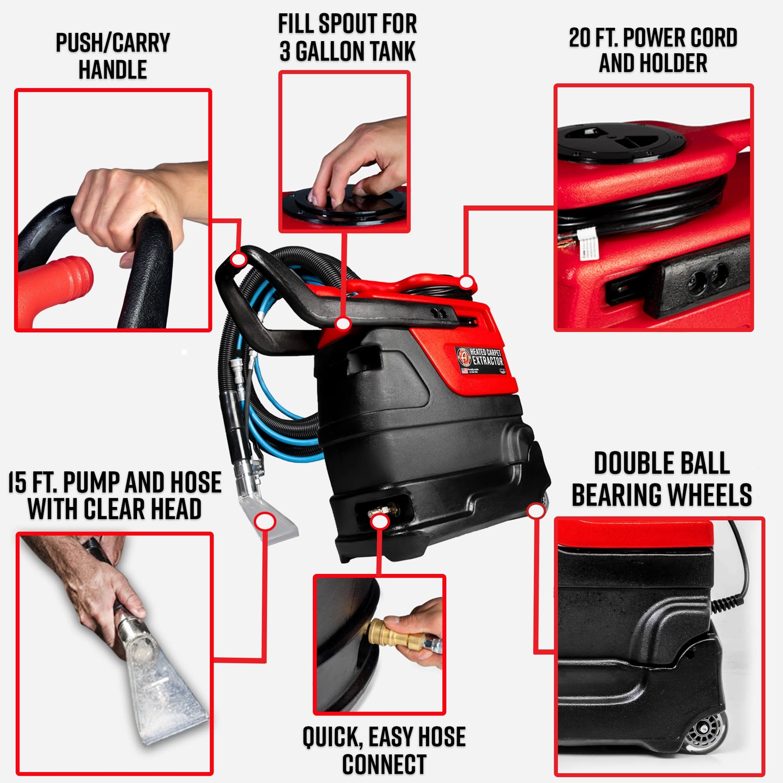 HEATED CARPET EXTRACTOR POWERFUL 200 DEGREE SPOT AND UPHOLSTERY CLEANER CLEAR HE