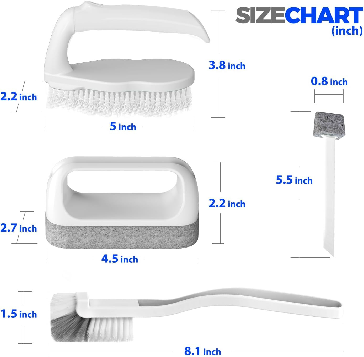7 Pack Deep Cleaning Brush Set, Scrub Pads with Scraper Tip for Pool Walls, Bath
