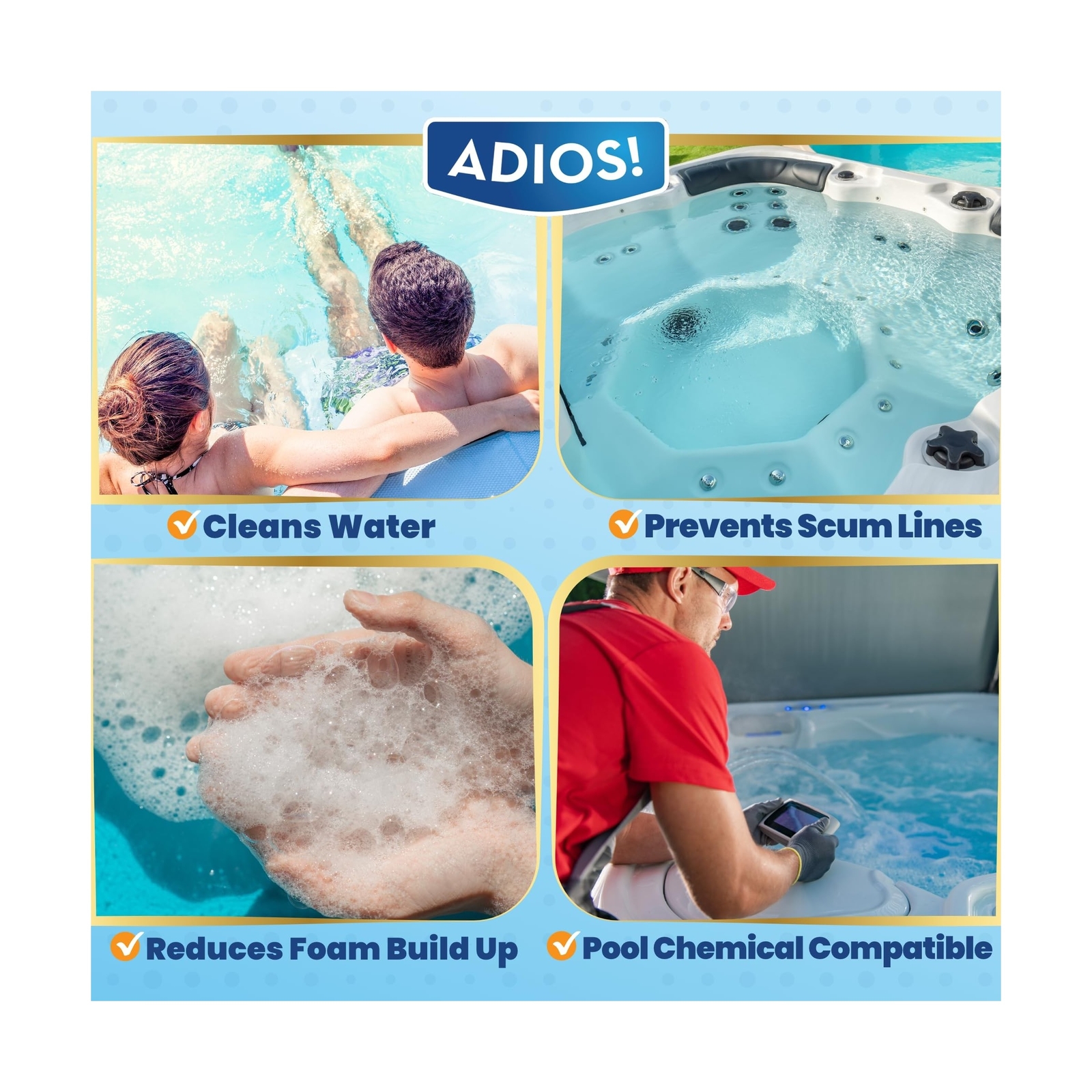 3-in-1 Hot Tub Cleaner Clarifies Water, Prevents Scum, Removes Foam and Stops…