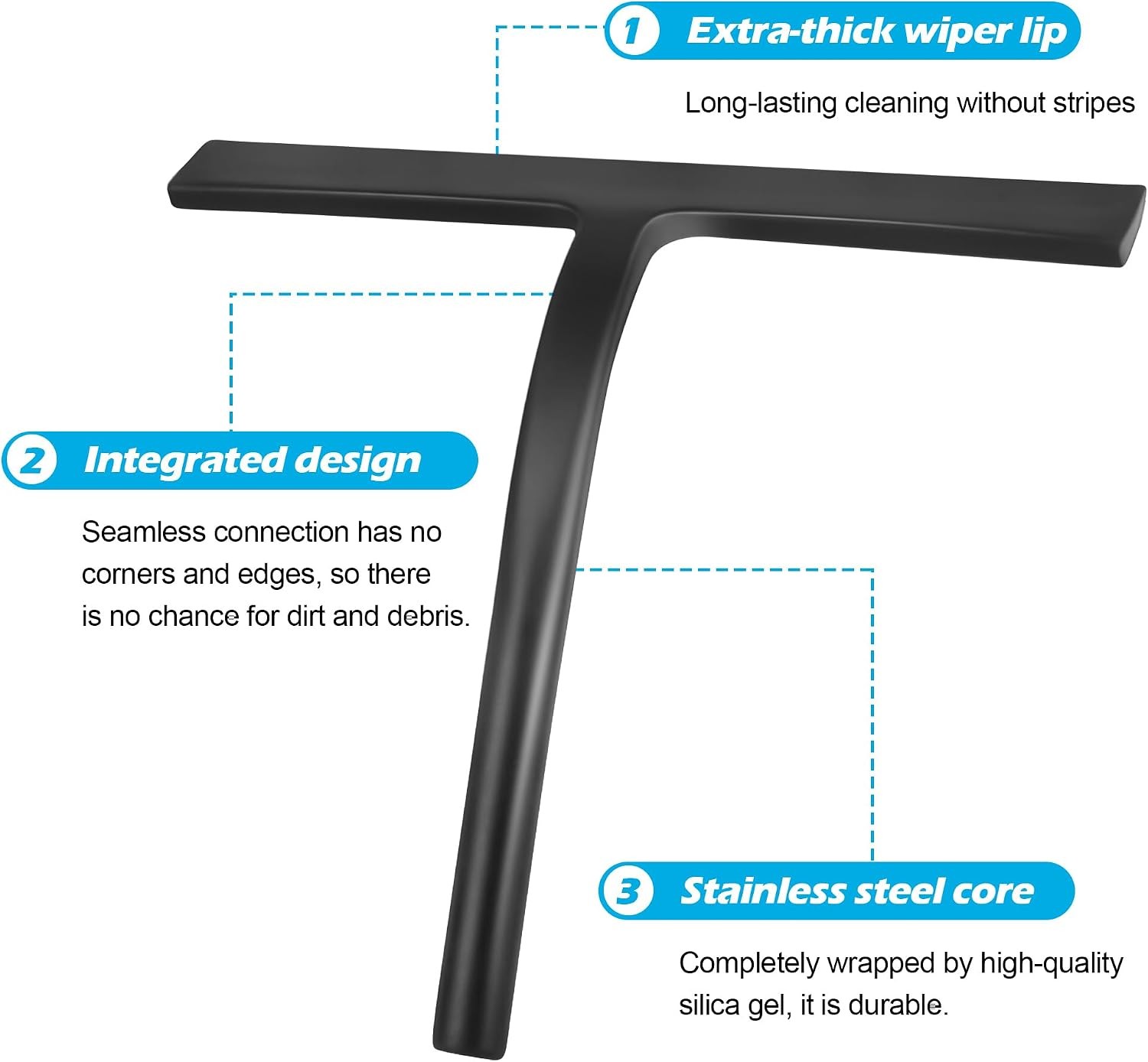 Shower Squeegee for Glass Doors, Mirror Window Tile Scrubber Cleaner with Hook