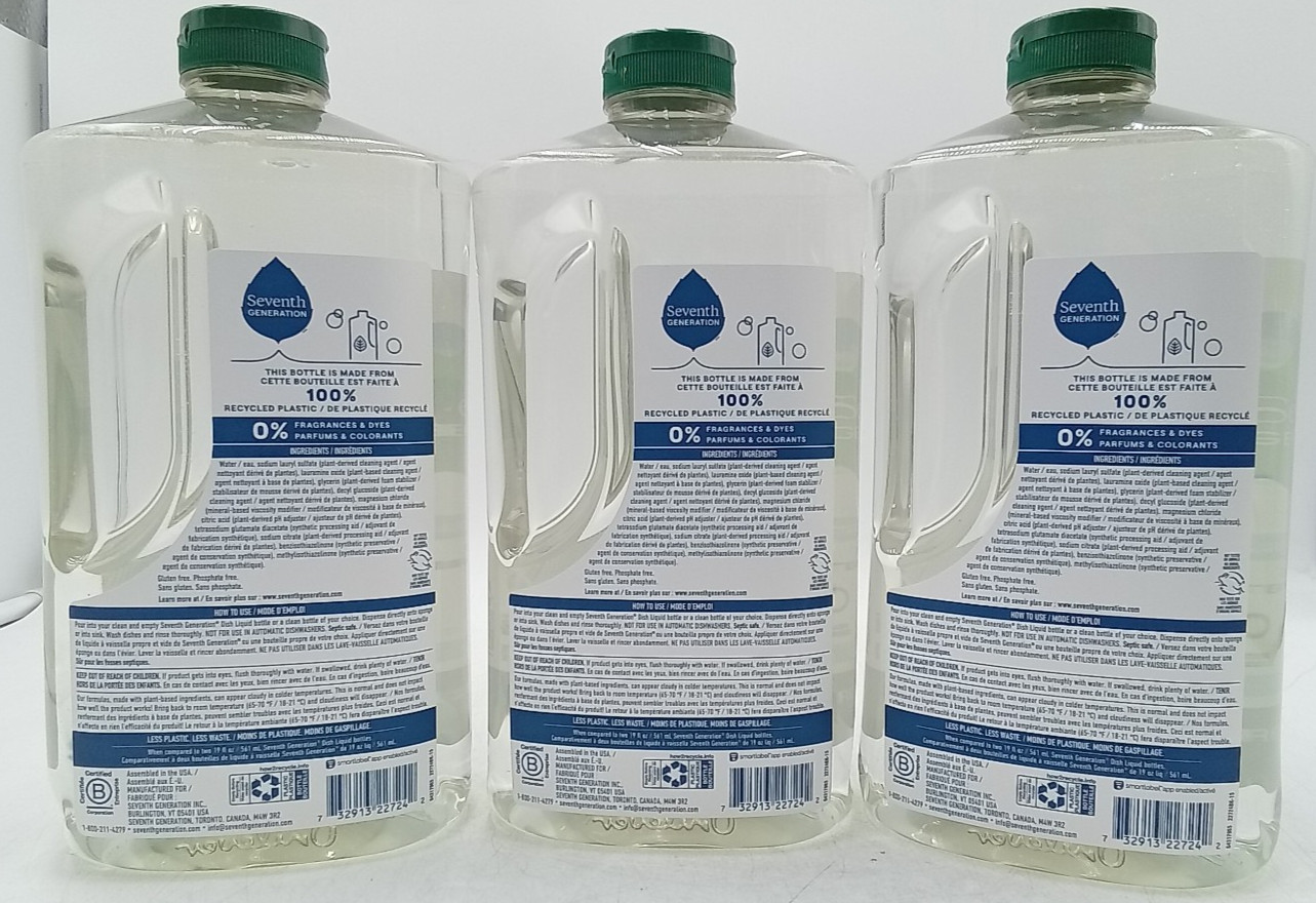 Seventh Generation Natural Dishwashing Liquid Free & Clear Three Pack 50 Fl Oz