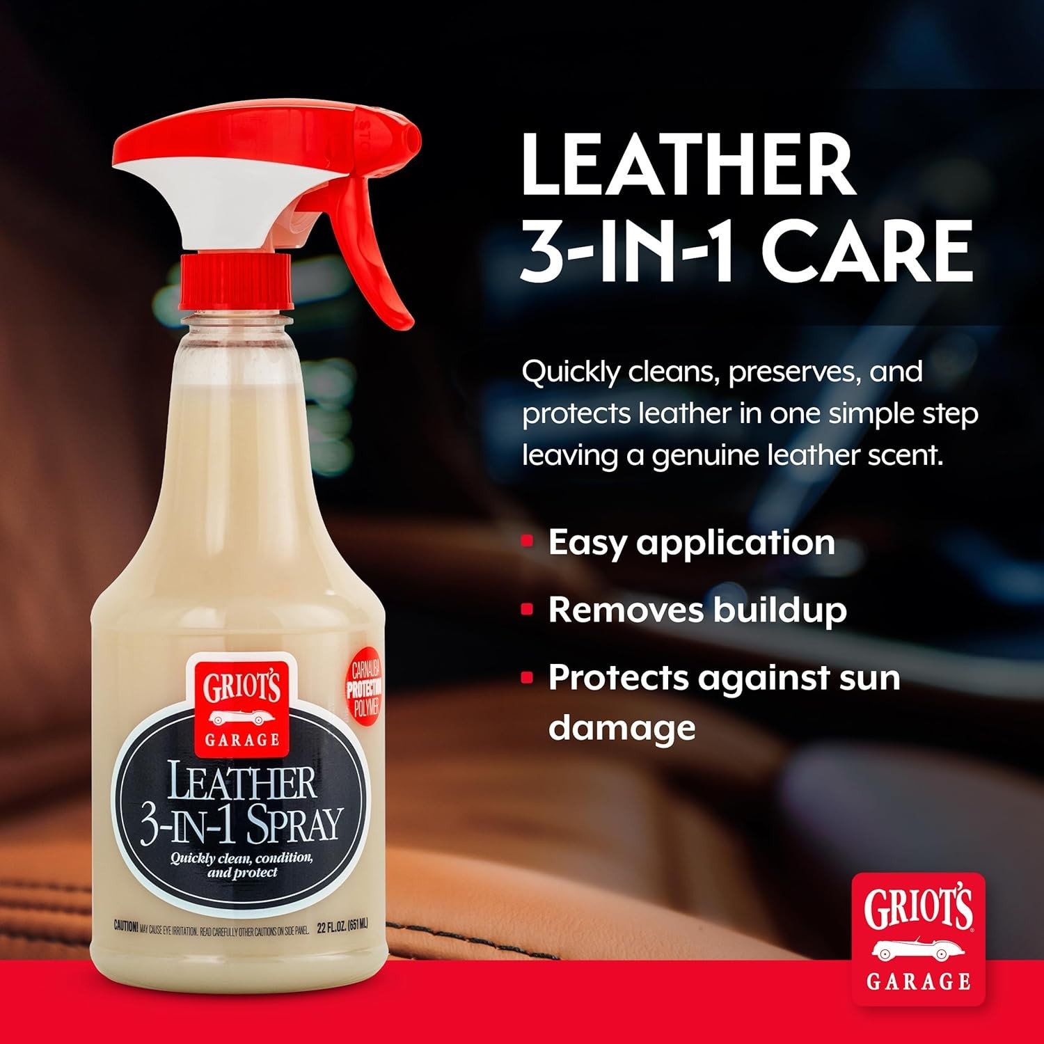 Leather 3-in-1 Spray, Cleaner and Conditioner for and Vinyl, Car Seats and Ve…