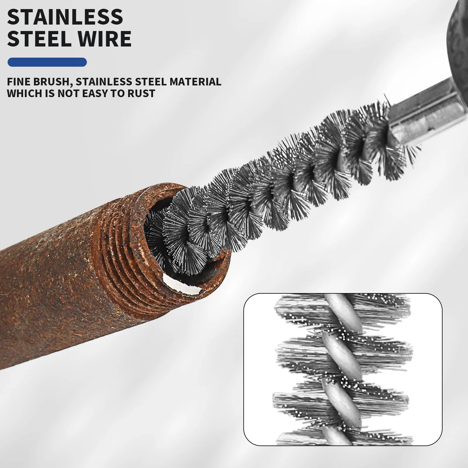 6Pcs 8-0.75 in Stainless Steel Drilling Brush Pipe Cleaning Tool 1 4″
