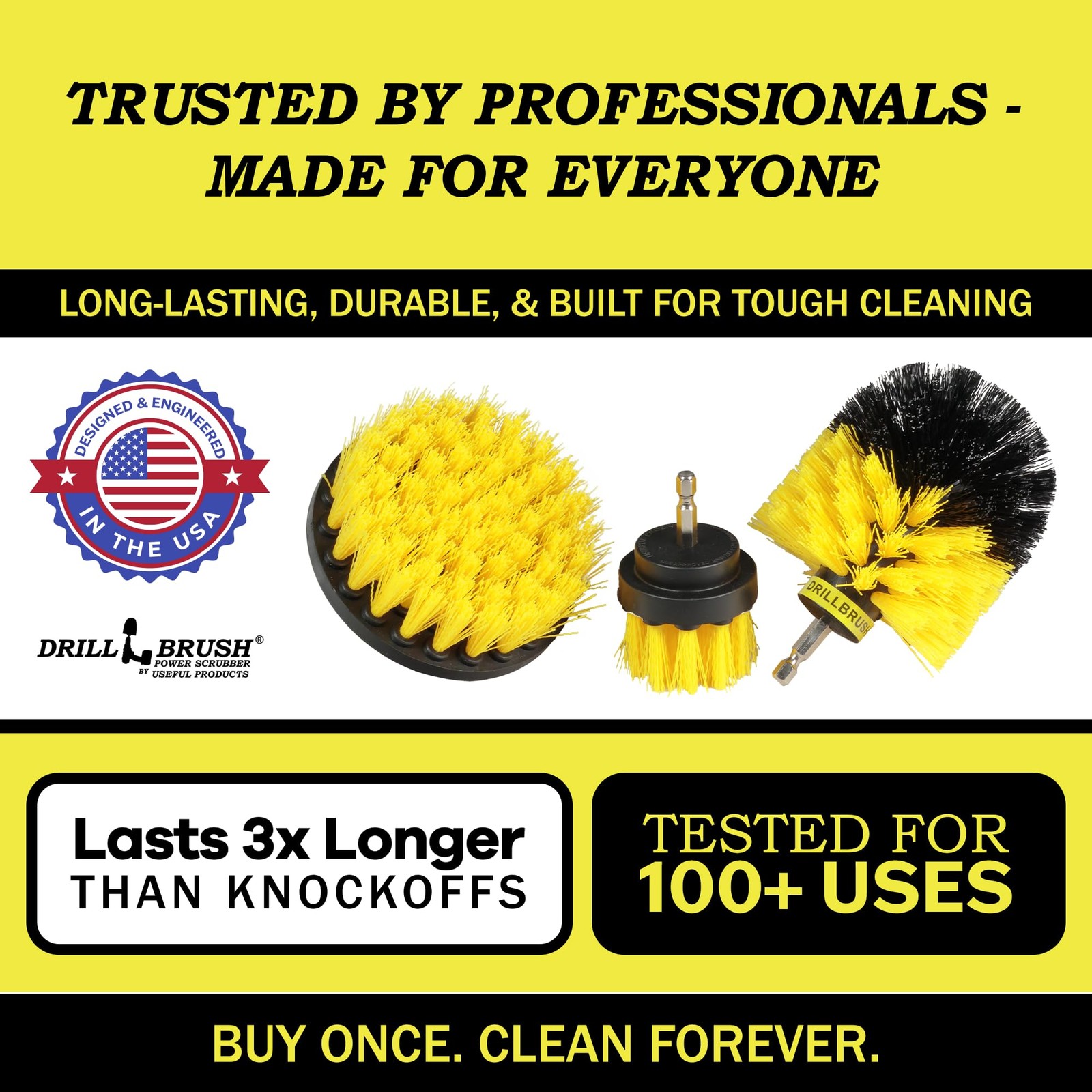 Drillbrush Drill 2in, 4in, 3.5in corner brush, All Purpose Medium Yellow