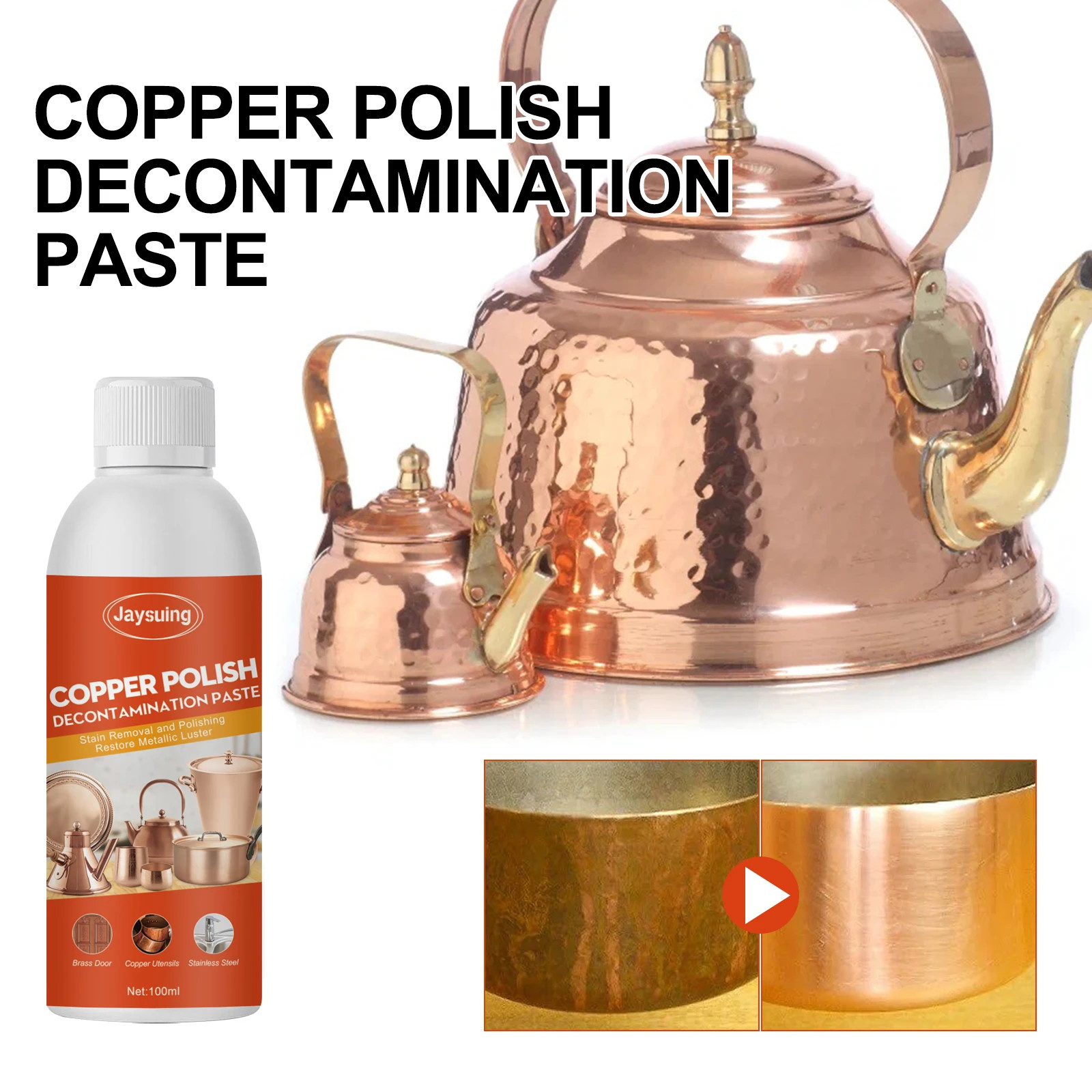 100ml Brass Copper Cleaner Polish Paste Non Abrasive Metal Rust Tarnish Remover