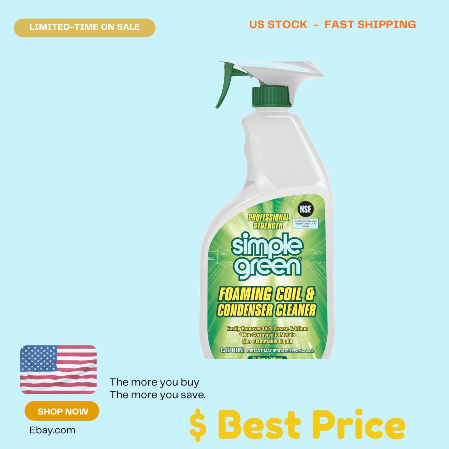 Professional Foaming Coil Cleaner – 32 Fl Oz for HVAC & Refrigerators, Fume-Free