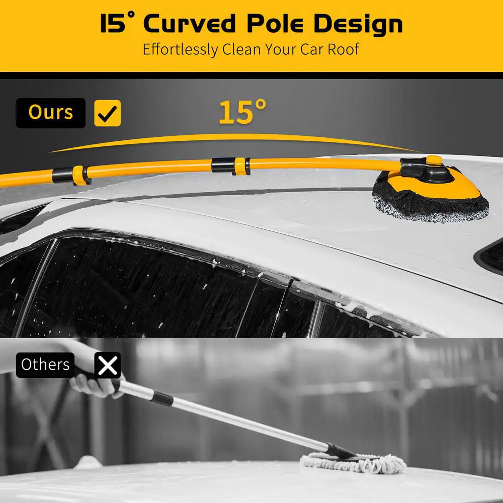 15° Curved Automotive Care Brushes with Extendable Pole Microfiber RV Wash Mop f