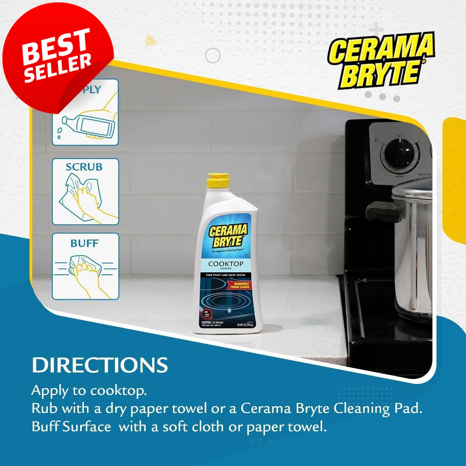 Ceramic Cooktop Cleaner Kit 28Oz Scraper 10Pads Burnt-On Grease Remover US