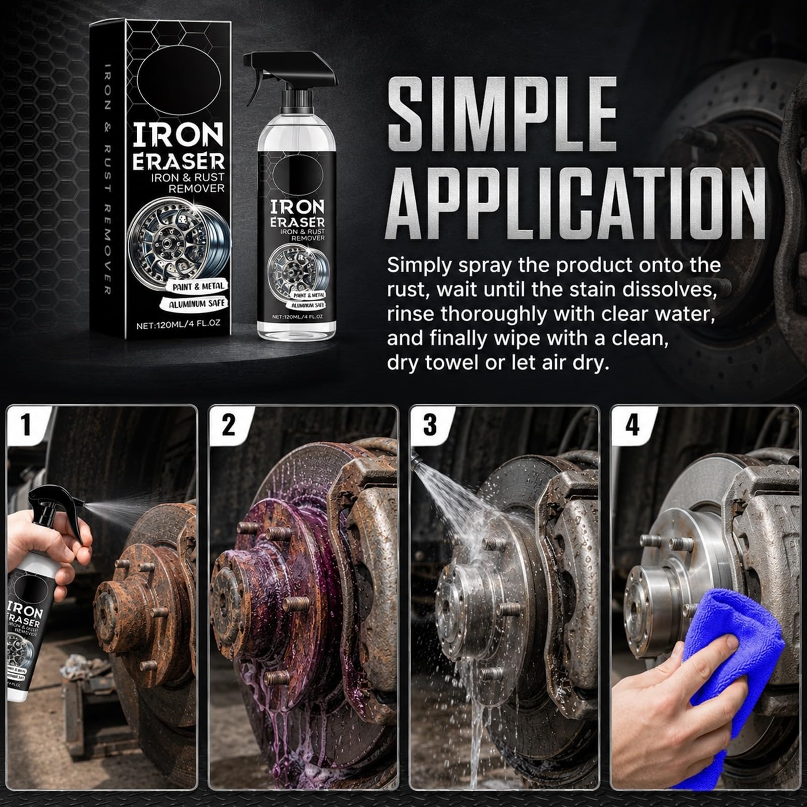 Iron Eraser Rust Remover Spray – Fast Acting Cleaner for Car Wheels