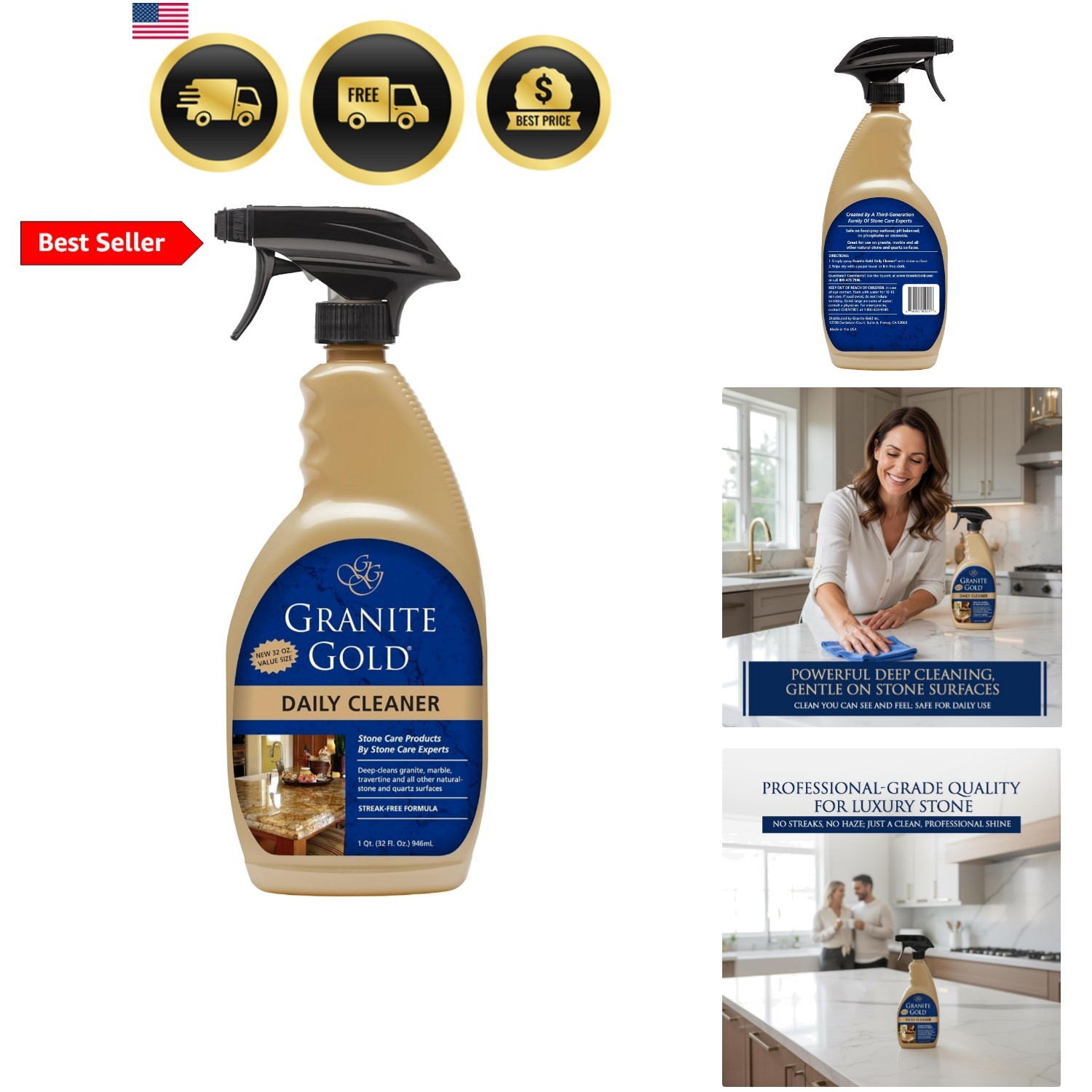 Daily Cleaner for Granite, Marble & Other Natural Stone & Quartz Surfaces, 32…