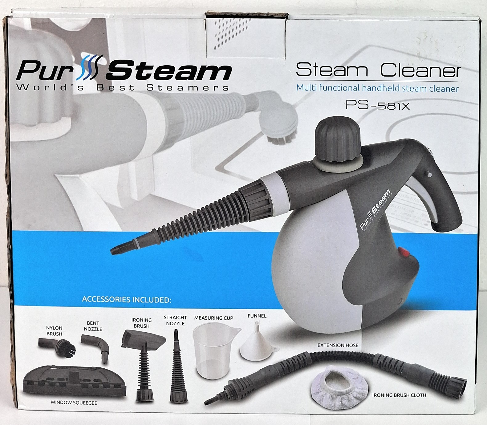 PurSteam Handheld Pressurized Steam Cleaner 9 Tools Car Leather Window PS-581X