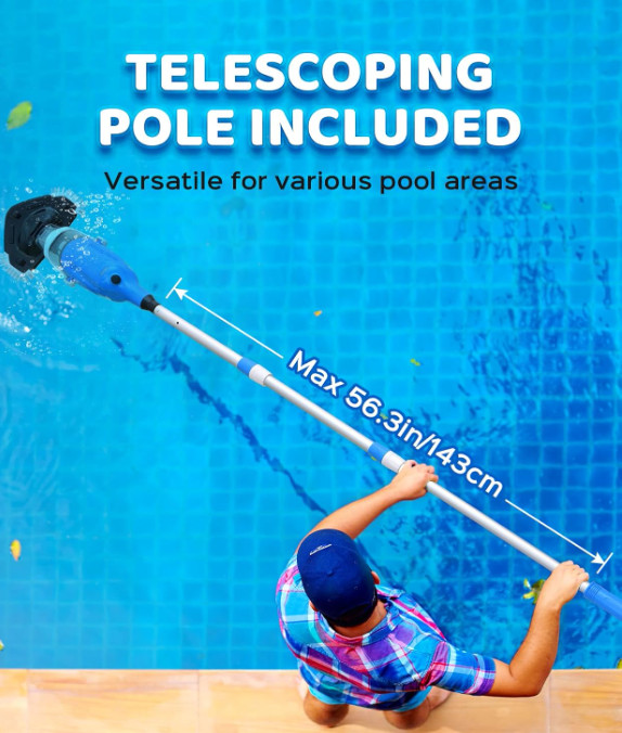 Limpiador Inalámbrico para Piscinas y Spa con Succión Potente y Poste Extensible