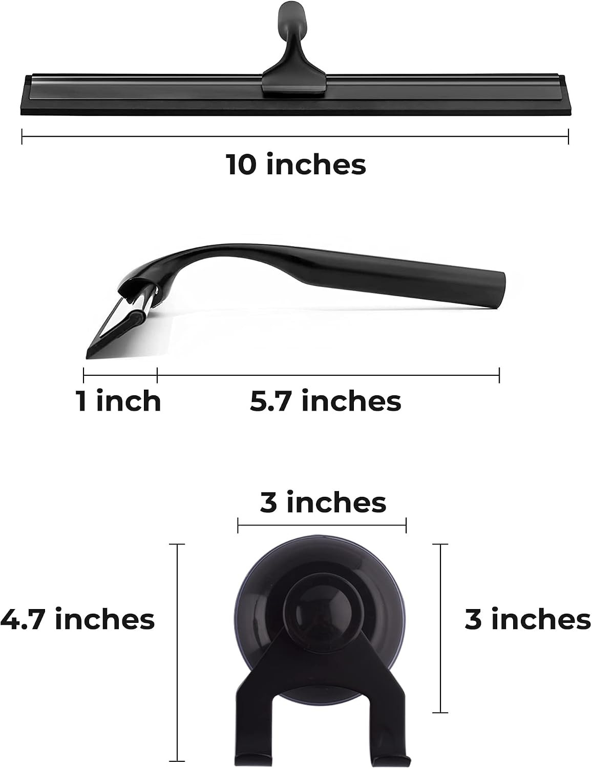 Matte Black Shower Squeegee for Glass Doors with Adhesive Hooks, Squeegee for Sh