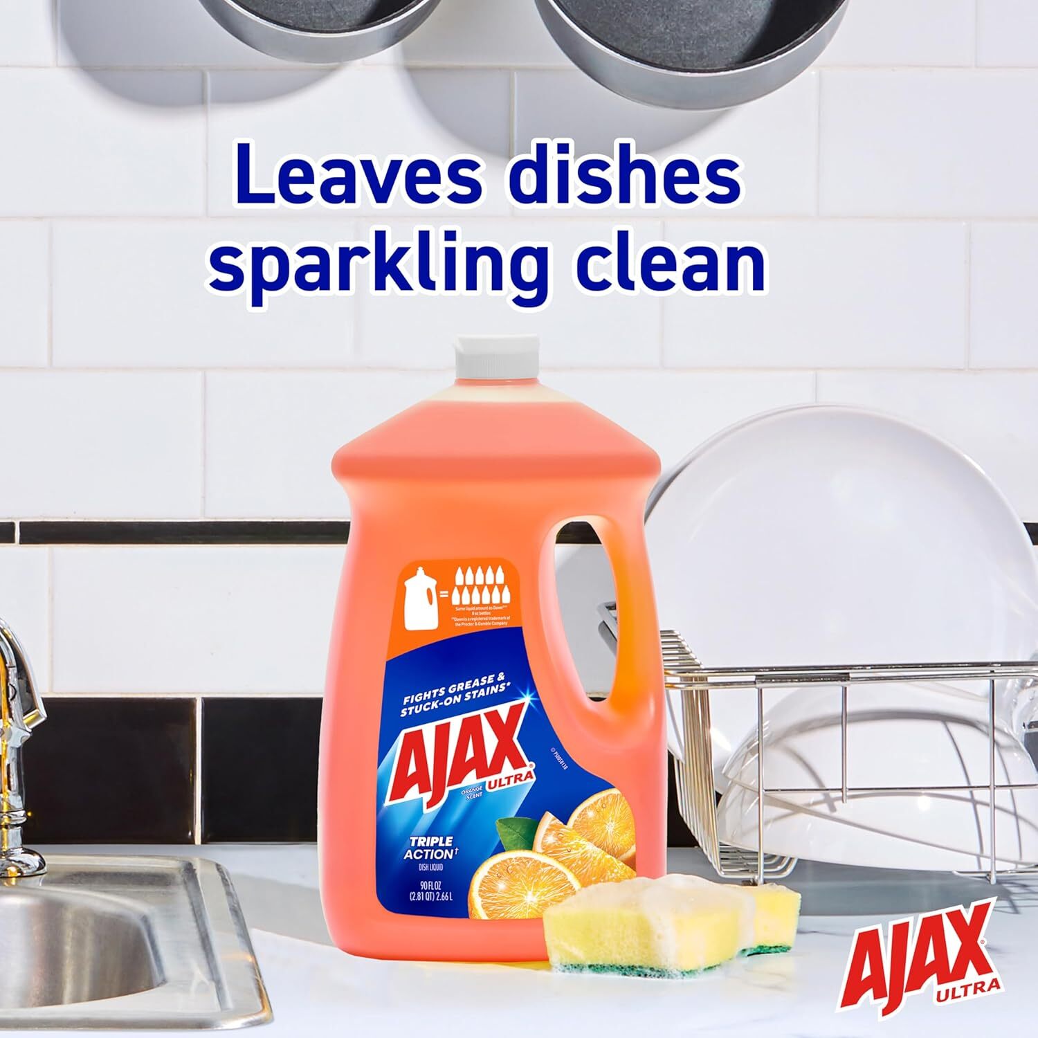 Ajax Ultra Triple Action, Dishwashing Liquid Dish Soap, Orange, 90 Fluid Ounce