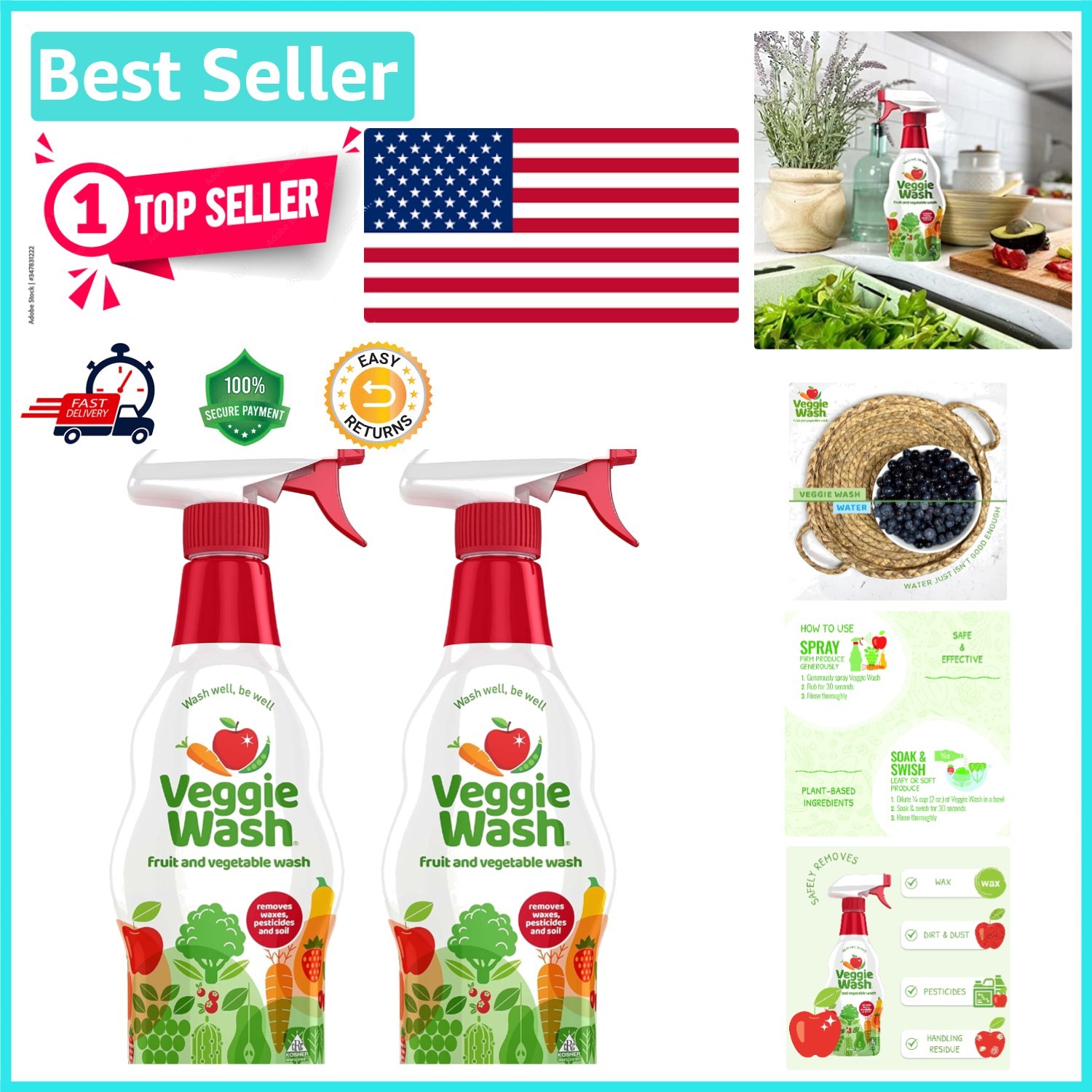 Eco-Friendly 16oz Fruit & Veggie Wash – Removes Wax & Contaminants Effortlessly