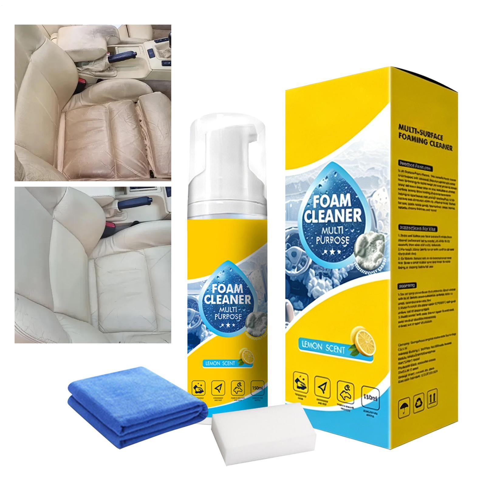 4-in-1 Multi-Enzyme Foam Cleaner, All-Purpose Spray 150ml with Sponge & Towel