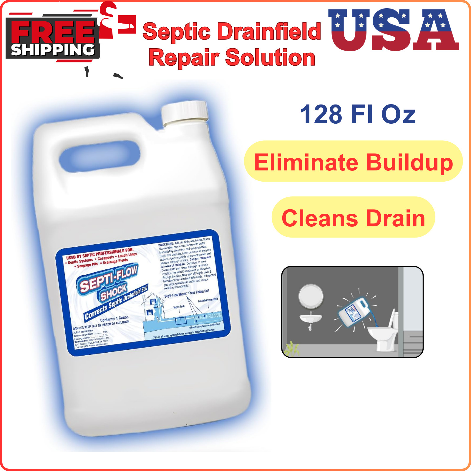 Septi-Flow Shock Septic Drainfield Repair Solution, Clears Leach Fields 1 Gallon