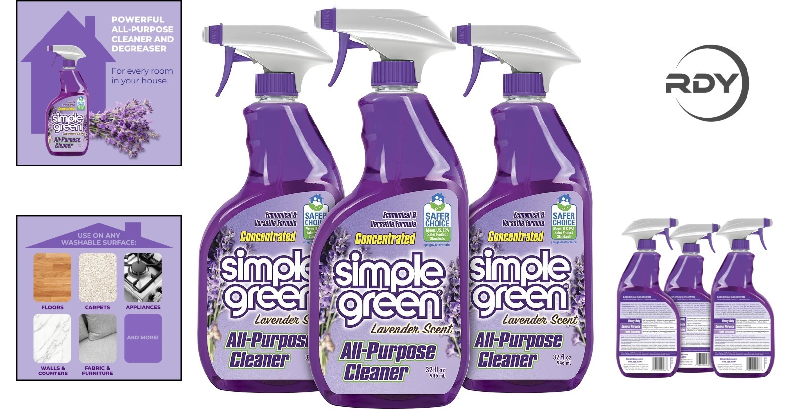 Lavender All-Purpose Cleaner, 32 Fl Oz (Pack of 3) – Concentrated Cleaning Power