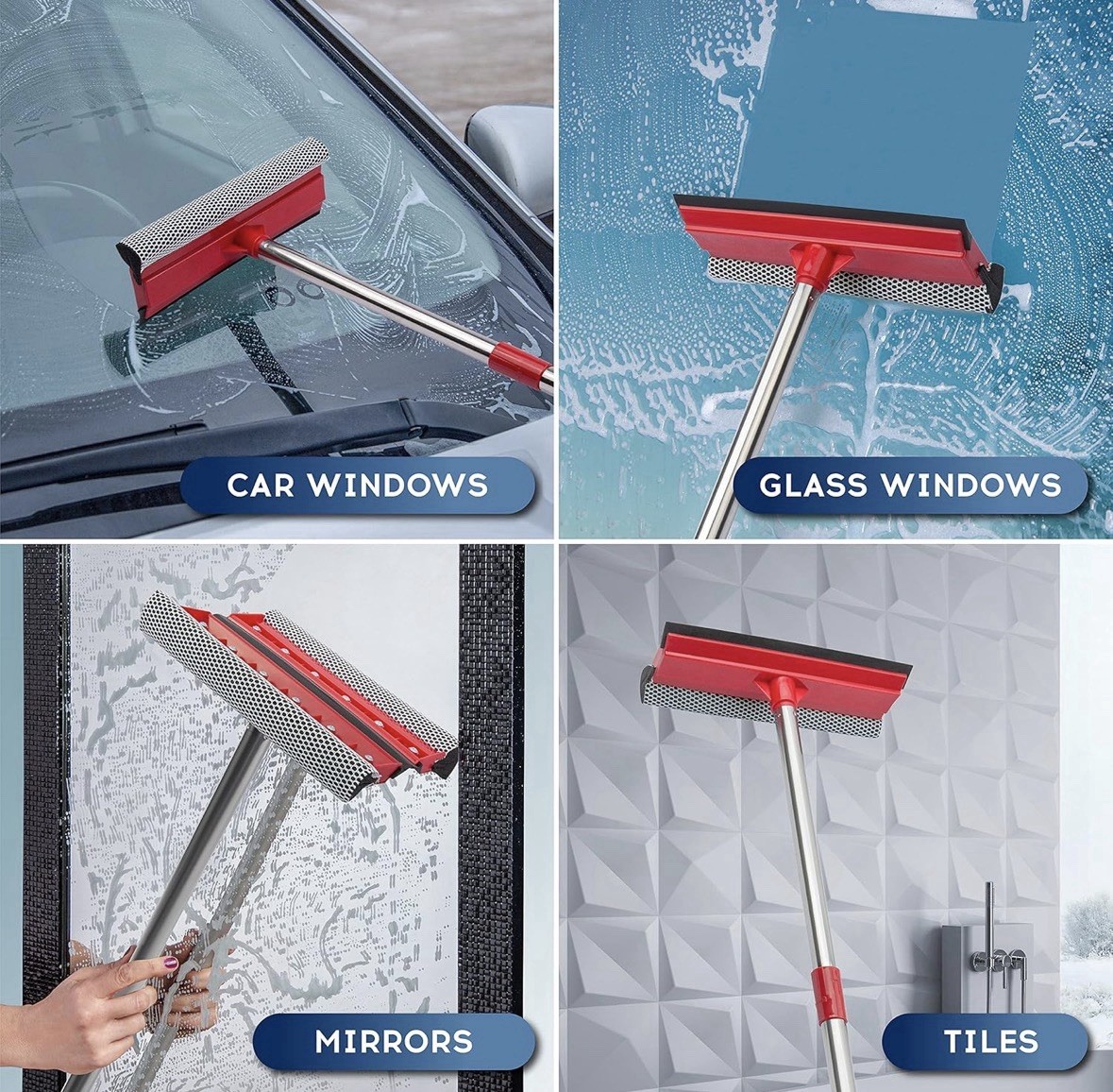 Window Squeegee 2in1 Window Cleaner With 55″ Extension Poles Window Washing Kit