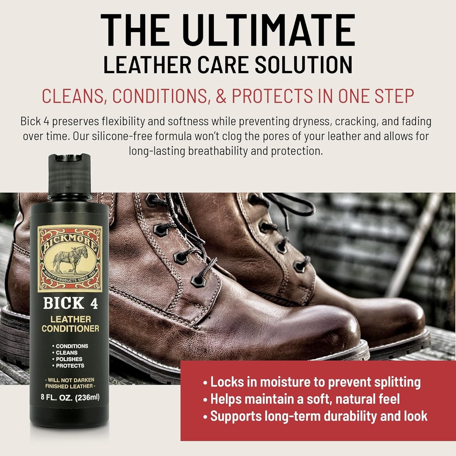 Bick 4 Leather Conditioner – Non-Darkening, Wax-Free Care for Leather Goods 2 oz
