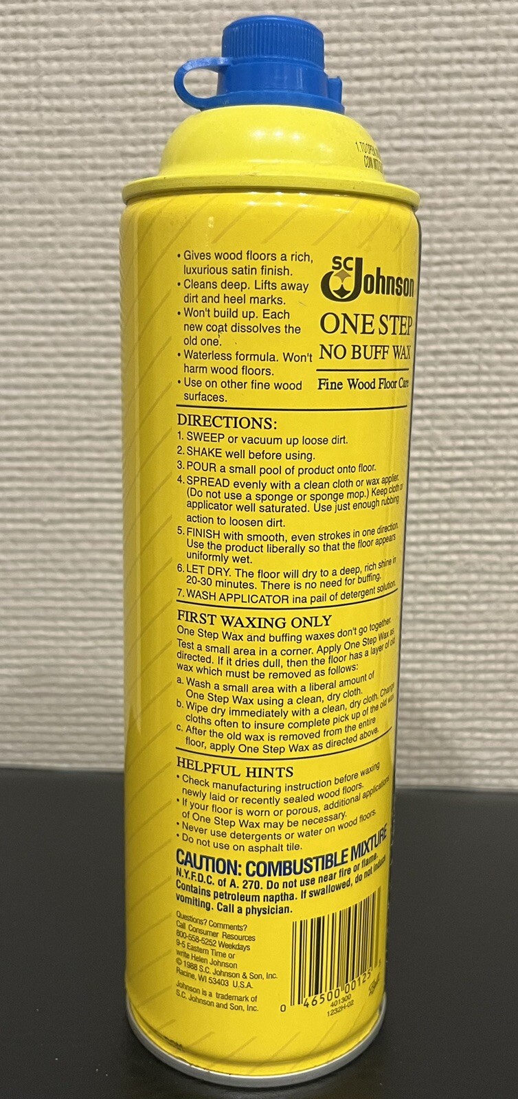 Vintage 1988 SC Johnson One Step No Buff Wax Metal Can (5 FL. OZ. Left)