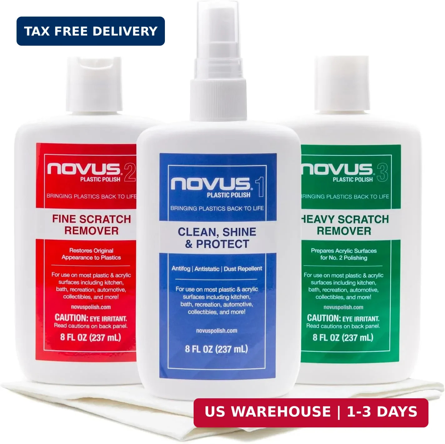 NOVUS-PK1-8 | Plastic Clean & Shine #1, Fine Scratch Remover #2, Heavy Scratc…