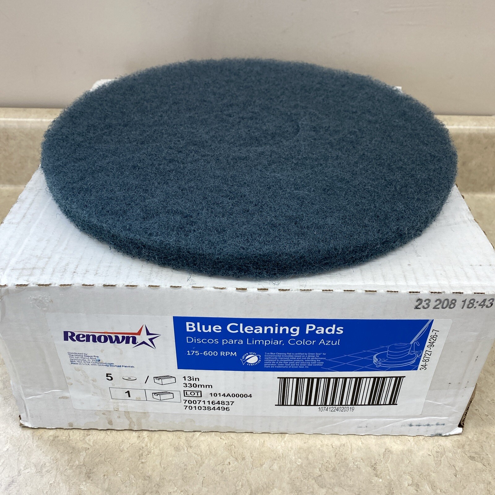Qty of 5 Renown 13 in. Blue Cleaning Floor Pad 330mm 175-600 RPM